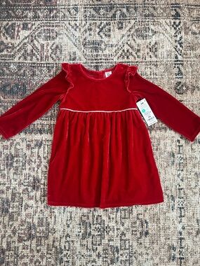 Baby B’gosh Velvet Ruffle-Shoulder Dress in Red